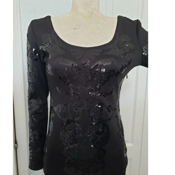 Black Long Sleeved baroque style  sequined Dress SMALL - Picture 4 of 11